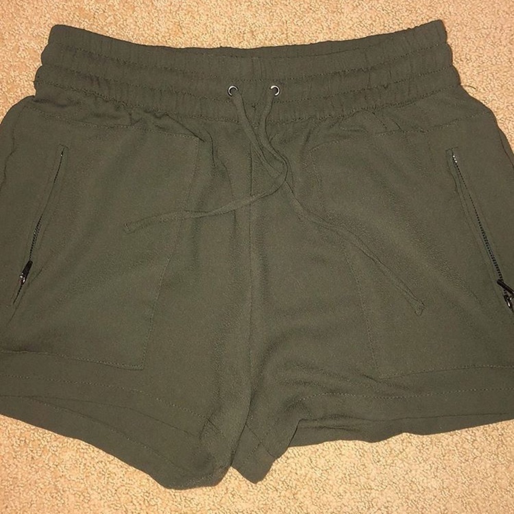 Olive Green Polyester Shorts
